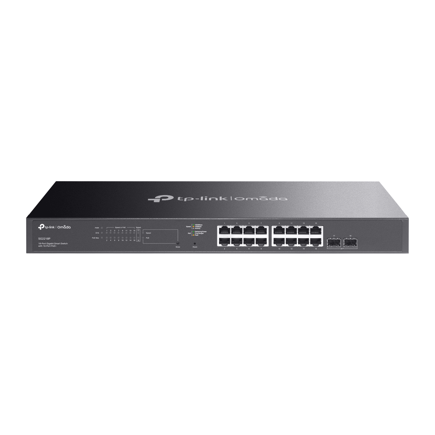 SG2218P - Switch Omada SDN Administrable / 16 puertos Gigabit y 2 puertos SFP / Funciones sFlow, QinQ y QoS / Administración centralizada OMADA