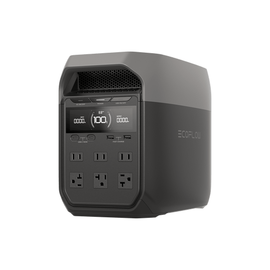 EFD3 - Estación de Energía Portátil Delta 3 1024Wh Litio LFP / 6 AC 1800 W (Max. 2200W) / 2 USB-C 100W / Capacidad para Aumentar Respaldo / Cargador de Coche 10A a 12.6V / Conectividad WiFi y Bluetooth (App) / Carga Solar 500W Max.