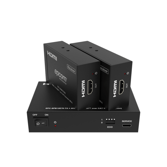 EPC-SPB12E70 - Splitter HDMI 1x2 | 4K@60Hz a 60m | 4K@30Hz a 70m | Cable Cat6 | EDID | HDCP 2.2 | Salida Loop