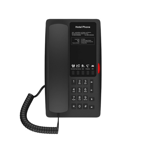 H4WB - Teléfono IP WI-FI para Hotelería, Puerto USB-A para carga, 5 teclas programables para servicio rápido (Hotline), plantilla personalizable con PoE