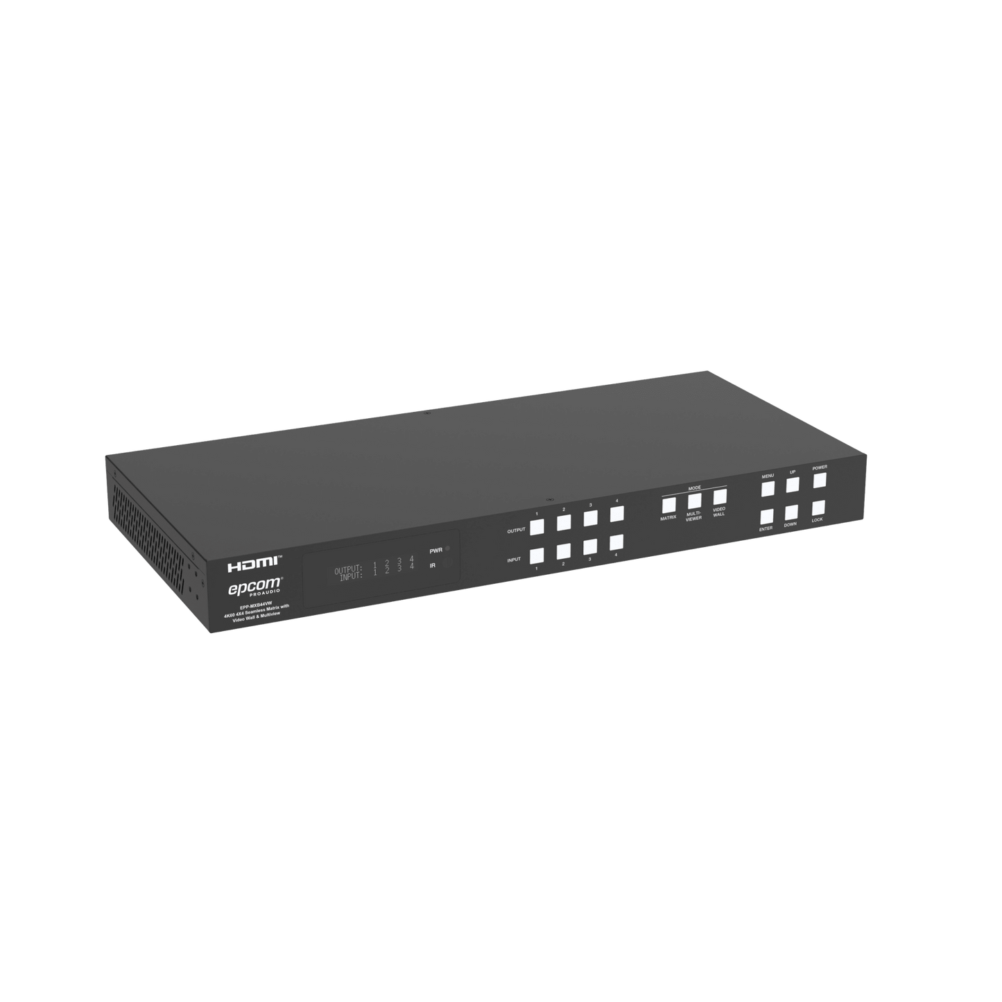 EPPMXB44VW - Switch de Video Matrix 4x4 HDMI 2.0 | 18Gbps Ancho de Banda | 4K2K@60Hz Resolución | 4 Entradas 4 Salidas HDMI | Audio LPCM y Dolby Digital | Control TCP-IP y RS-232 | Conectores Phoenix para Audio | Metal Enclosure