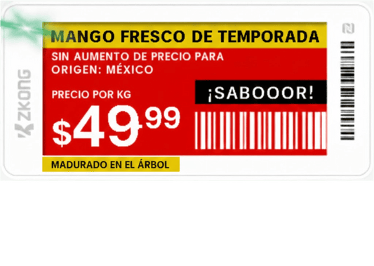 ZKC21B - Etiqueta de Estantería Electrónica ESL ZKE21B / Pantalla EPD 2.13 Pulgadas / Resolución 122x250 Píxeles / 4 Colores (Negro Blanco Rojo Amarillo) / BLE 5.0 con Encriptación AES-128 / Batería 5 Años / NFC / C
