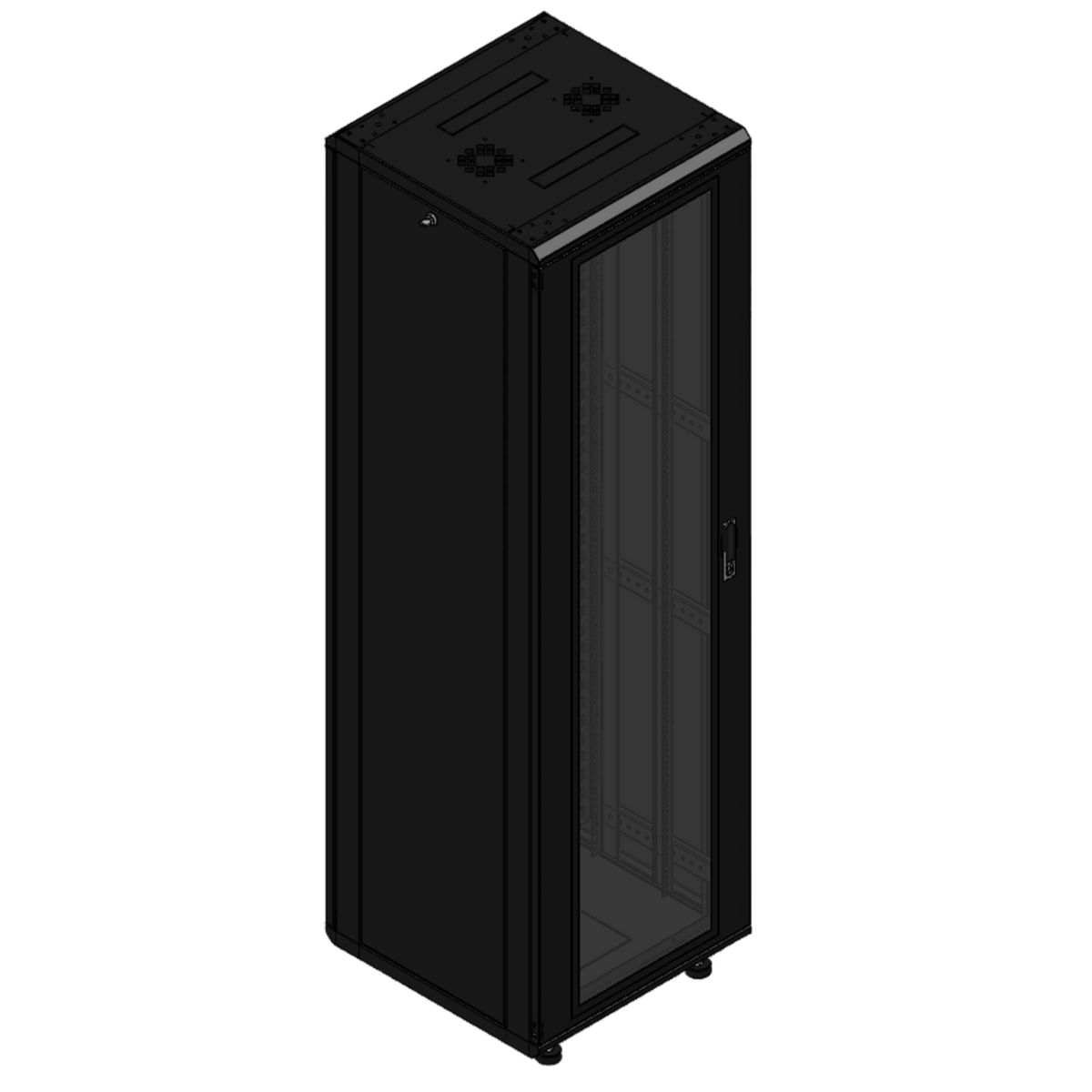 LES606042UG - Gabinete rackeable de piso de 42U, compatible con estándar 19 pulgadas, equipado con puerta frontal de cristal para una mejor visibilidad y presentación profesional