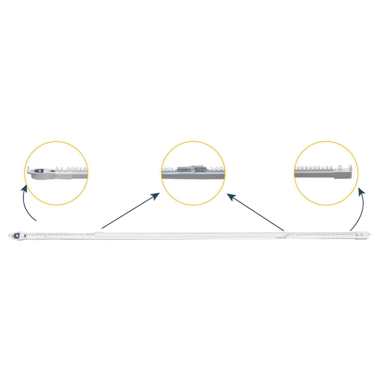 RIELRETRACURTAIN - Riel Ajustable Cortinas Motorizadas / 2.3-4 m Ajustable / 20 Kg Capacidad / Movelite WF + Elatio Compatible / Instalación Techo / DIY / Smart Home