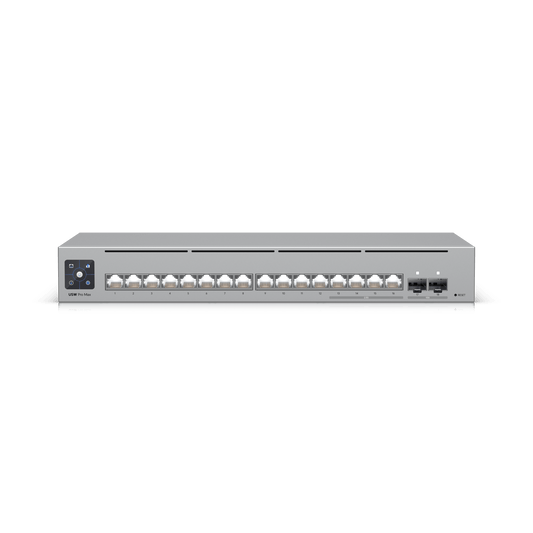 USW-PRO-MAX-16 - UniFi Switch Pro Max 16 con funciones Capa 3, 16 puertos EtherLight RGB / (4) puertos 2.5 GbE y (12) puertos GbE /(2) puertos SFP+ 10G /con pantalla táctil informativa