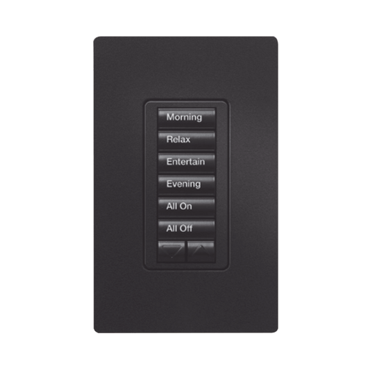 RRDHN6BRLMN - (RadioRA2) Teclado Seetouch Hibrido 6 botones, 2 botones subir/bajar, programe escenas diferentes en cada botón,puede instalarse en un interruptor de luz.