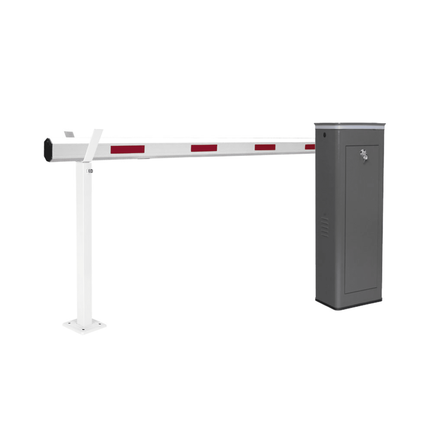 KT-XBS-LB - Kit de Barrera Vehicular Izquierda y Brazo Telescópico de Hasta 5.5 m / Finales de Carrera Ajustables por Programación / Movimiento Fluido / Diseño Elegante Color Gris / Con Corona Led Semaforizada