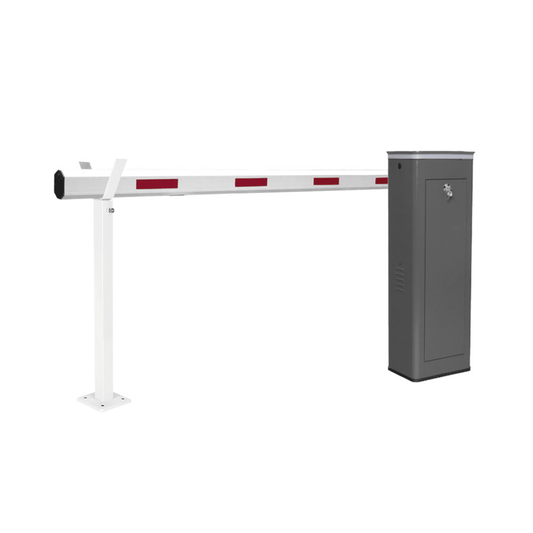 KT-XBS-LB - Kit de Barrera Vehicular Izquierda y Brazo Telescópico de Hasta 5.5 m / Finales de Carrera Ajustables por Programación / Movimiento Fluido / Diseño Elegante Color Gris / Con Corona Led Semaforizada