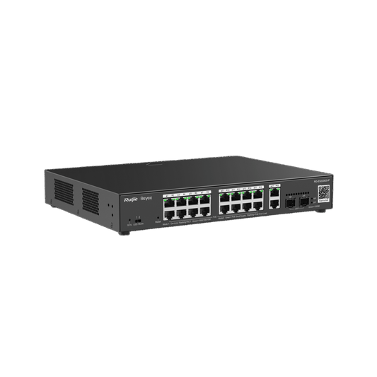 RG-ES220GS-P - Switch L2 Administrable PoE con 16 puertos Gigabit PoE 802.3af/at + 2 SFP para fibra 1Gb, gestión gratuita desde la nube, 240w