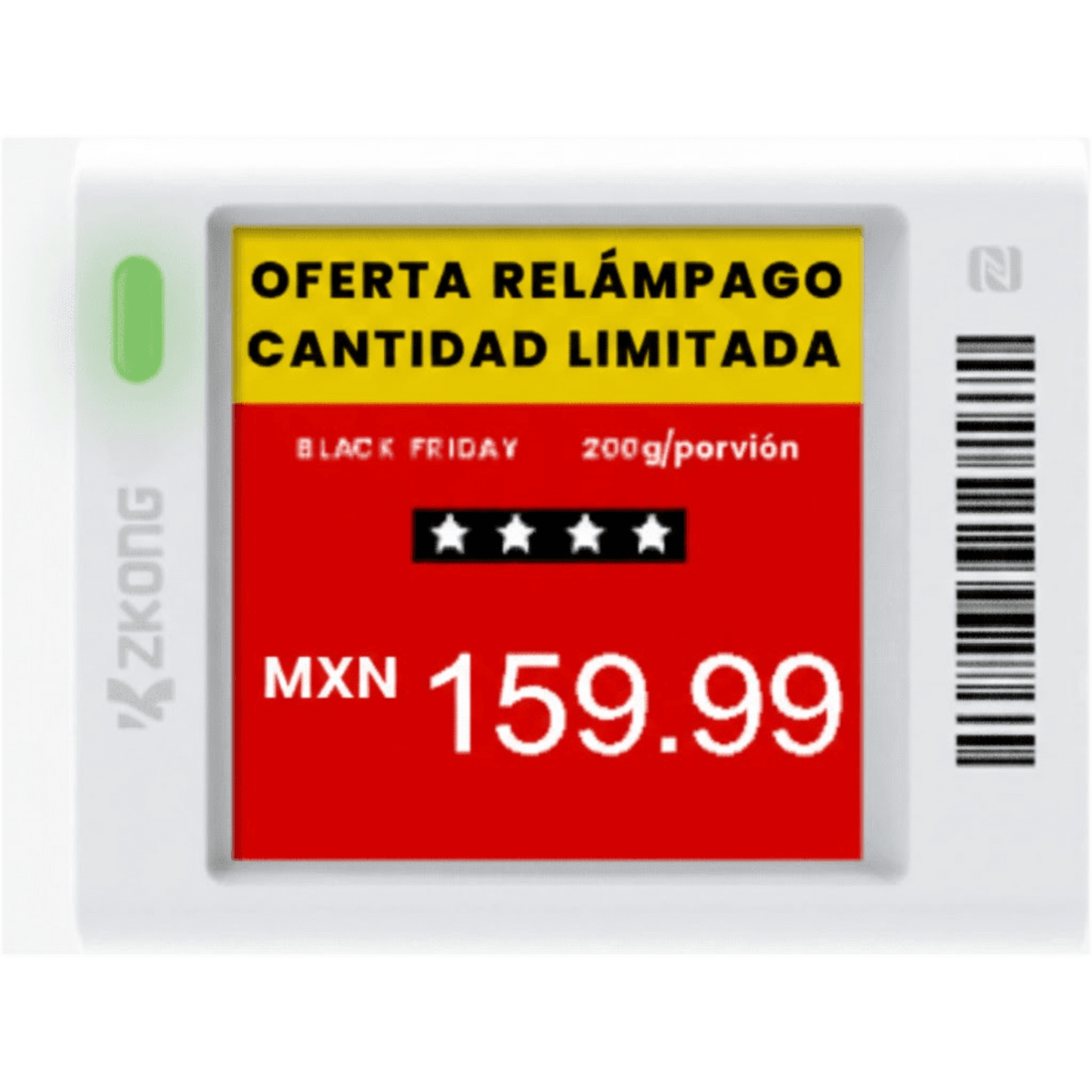 ZKC15V - Etiqueta Electrónica de Estantería ESL 1.5" / Pantalla EPD Gráfica Matriz de Puntos 152x152 píxeles / 4 Colores (Negro Blanco Rojo Amarillo) / BLE 5.0 con Encriptación AES-128 / Autonomía 3 Años con 4