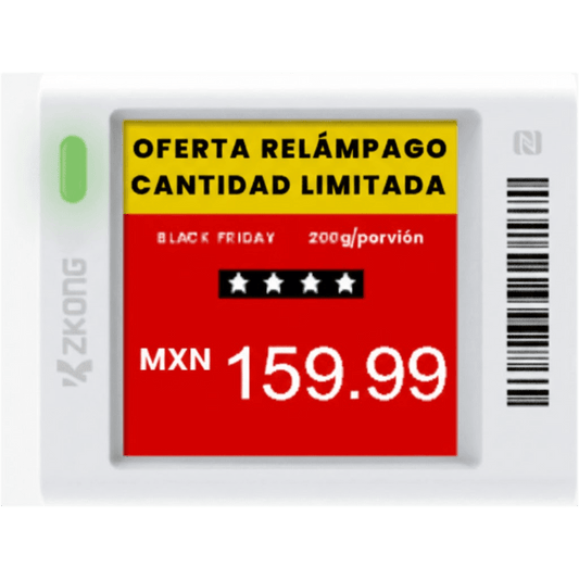 ZKC15V - Etiqueta Electrónica de Estantería ESL 1.5" / Pantalla EPD Gráfica Matriz de Puntos 152x152 píxeles / 4 Colores (Negro Blanco Rojo Amarillo) / BLE 5.0 con Encriptación AES-128 / Autonomía 3 Años con 4