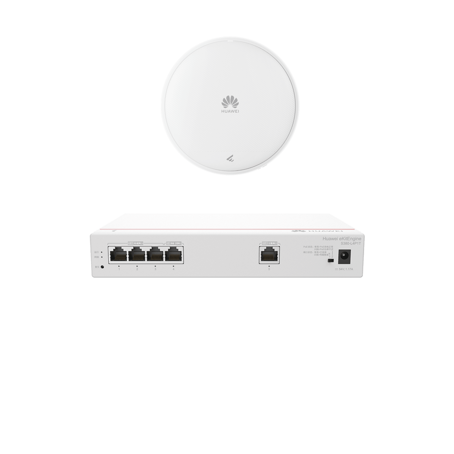 DEMO-S380-AP371 - Kit DEMO de Router Multi-Servicio / 1 puerto 10/100/1000 Mbps(WAN) / 4 puertos 10/100/1000 Mbps(LAN) PoE / 50W + Punto de Acceso Wi-Fi 7 / 3.5 Gbps / MU-MIMO 2x2 (2.4GH y 5GHz) / Smart Antenna más cobertura / Instalación en techo y pared