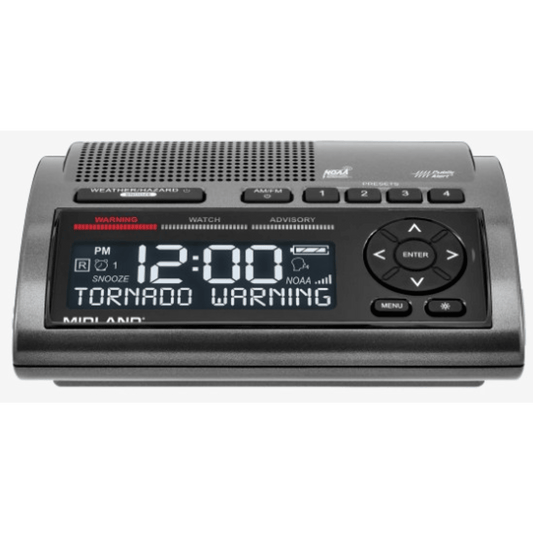 WR400 - Radio de Alerta Meteorológica WR400 / 7 Canales NOAA y Environment Canada / Almacena 10 Alertas / Sirena de 85 dB / Reloj Dual con Alarma / Carga USB / Certificado Public Alert