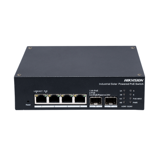 DS-3T1506HP-EI-UPS - Switch Industrial con UPS / Administrable Gigabit / 3 Puertos Gigabit PoE+ (30 W) + 1 Puertos Gigabit PoE++ (90 W) / 2 Puertos SFP / 120 W Total / 48 a 57 VCD / Ideal para Proyectos / 300 Metros de Distancia
