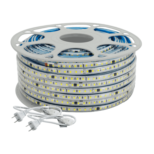 JLML-2835-07B - Manguera LED Luminosa Blanca de Resina Transparente y Flexible / Para uso Interior o Exterior / Carrete de 50 m/ 110V CA  4.2 A/ 500 W Potencia / T.C.C. 6500 K.