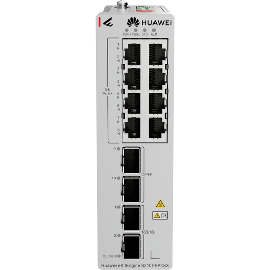 S210I-8P4SX - Switch Industrial eKit / 8 Puertos PoE+ Gigabit + 2 SFP + 2 SFP+ / Montaje en Riel DIN / Fuente Redundante 1+1 : 54 a 57 VCD / Libre de licenciamiento / Gestión gratuita desde la Nube / Presupuesto PoE 220 W