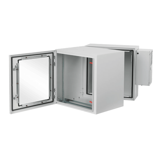 PTHW362428G2A - Gabinete Industrial ProTek de Puerta con Ventana, Con Aire Acondicionado de 800 BTU, Protección NEMA Tipo 4/12; IP66; IK10, Abatible, Fabricado en Acero, 19 UR, Color Gris Claro