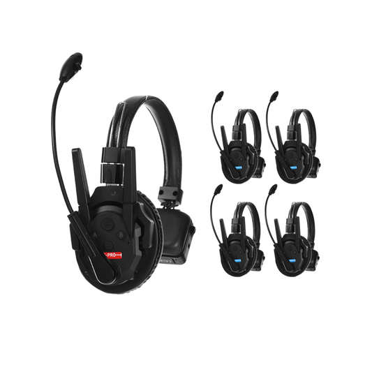 TXPRO5 - Kit de 5 Intercomunicador Inalámbrico TXtalk Pro / Antenas Externas / Rango 500m / Hasta 13 Unidades Conectadas / Auricular Monoaural / Batería 1050mAh / ABS Ligero y Cuero Suave