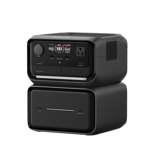 EFR3MAXPL - EcoFlow River 3 | Estación de Energía Portátil 858Wh Litio LFP / 2 AC 300 W (Max. 550W) / 1 USB-C 100W / 2 USB -A 12W / Cargador de Coche 8A a 12 o 24V / Conectividad WiFi y Bluetooth (App) / Carga Solar 110W Max.