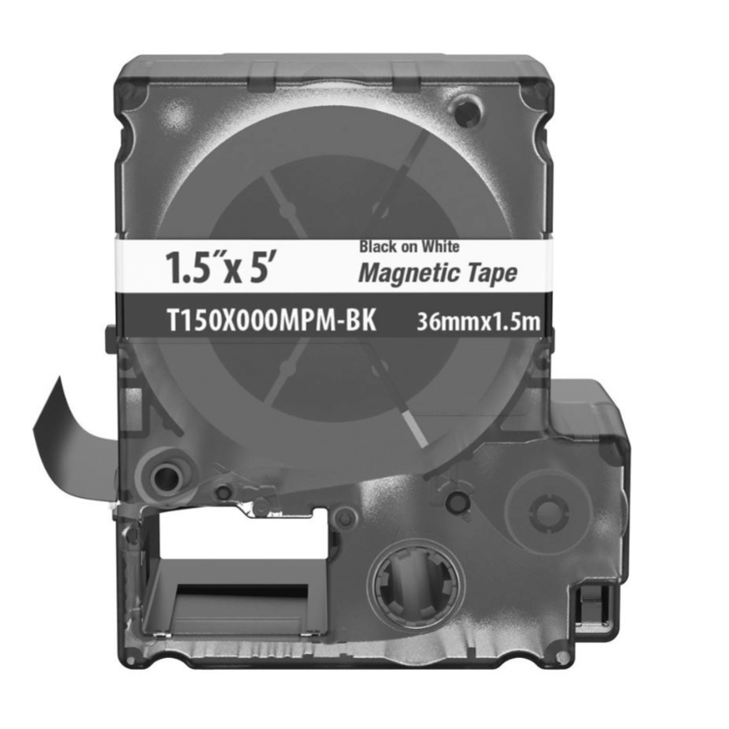T150X000MPM-BK - Casete de Etiquetas Magn�ticas de Cinta Continua, Color Blanco Sobre Negro, Uso Interior, 36 mm (1.42 pulgadas) de Ancho x 1.5 Metros (4.92 pies) de Largo