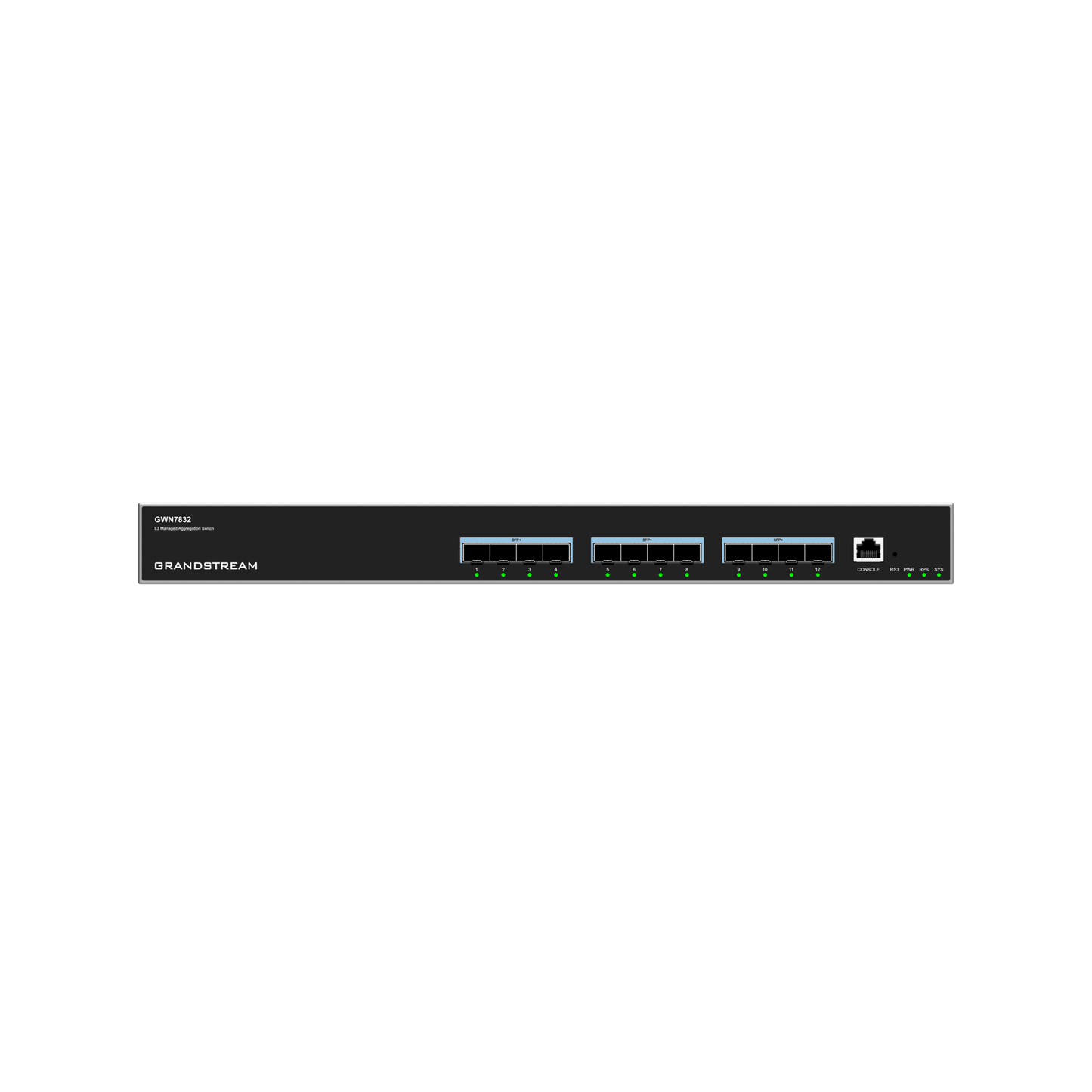 GWN7832 - Switch de Agregación Capa 3 / 12 Puertos 10Gigabit SFP+ / QoS Integrada / Soporte IPv6 e IPv4 / Seguridad Avanzada / Stacking /
