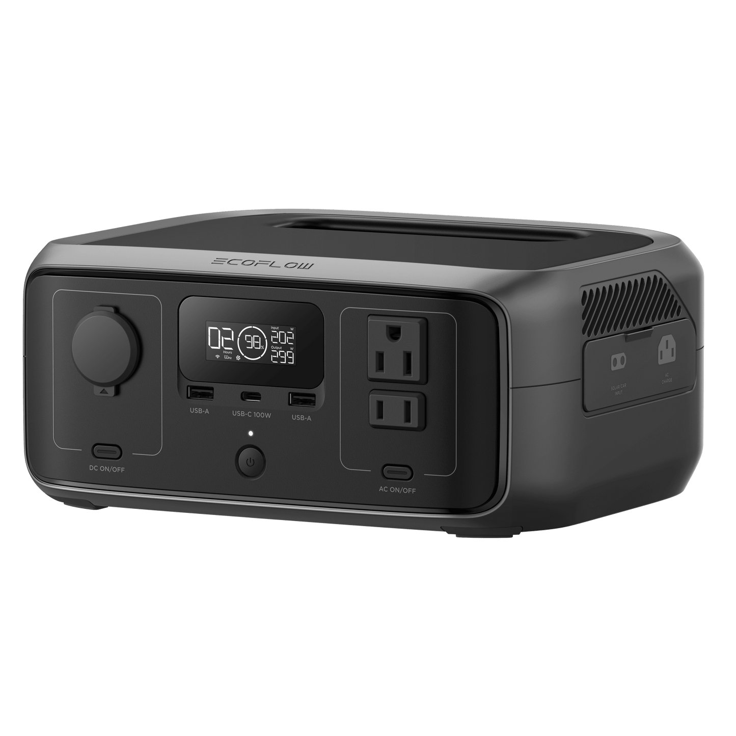 EFR3 - EcoFlow River 3 | Estación de Energía Portátil 245Wh Litio LFP / 2 AC 300 W (Max. 550W) / 1 USB-C 100W / 2 USB -A 12W / Cargador de Coche 8A a 12 o 24V / Conectividad WiFi y Bluetooth (App) / Carga Solar 110W Max.