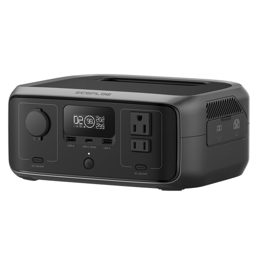 EFR3 - EcoFlow River 3 | Estación de Energía Portátil 245Wh Litio LFP / 2 AC 300 W (Max. 550W) / 1 USB-C 100W / 2 USB -A 12W / Cargador de Coche 8A a 12 o 24V / Conectividad WiFi y Bluetooth (App) / Carga Solar 110W Max.
