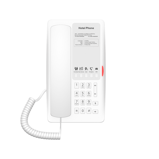 H4WW - Teléfono IP WI-FI para Hotelería, Puerto USB-A para Carga, 5 Teclas Programables para Servicio Rápido (Hotline), Plantilla Personalizable con PoE