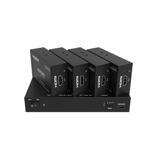 EPC-SPB14E70 - Splitter Extensor 1x4 | 4K@60Hz a 60m | 4K@30Hz a 70m | Cable Cat6 | EDID | HDCP 2.2 | Salida Loop