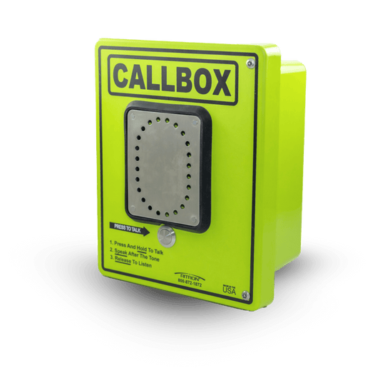 RQX427HD - Callbox HD Series / Intercomunicador Bidireccional / 800mW-2W Potencia Transmisión / Audio Ajustable / Enclosure Fibra de Vidrio / Vandal-Resistente / IP65 / Mensajes de Voz Grabables / Control de Acceso por Relay / Sensor Input