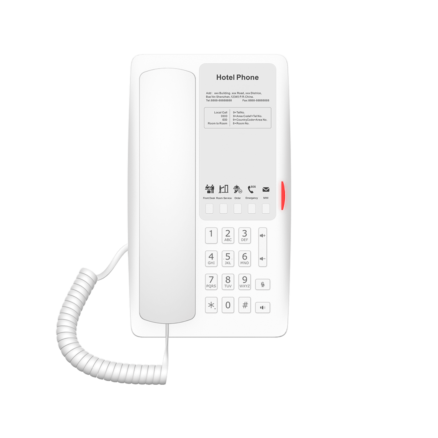 H4W - Teléfono IP para Hotelería, Puerto USB-A para Carga, 5 Teclas Programables para Servicio Rápido (Hotline), Plantilla Personalizable con PoE