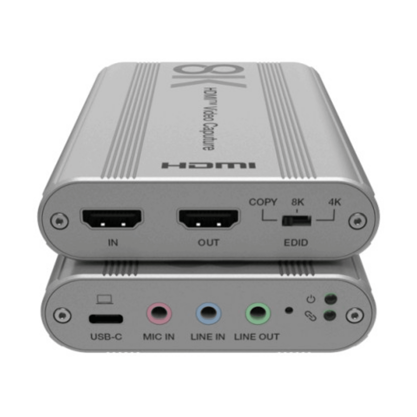 EPCUH80 - Tarjeta de Captura HDMI 8K a USB 3.2 Gen 1 | Resolución 8K@60Hz y 4K2K@144Hz | Ancho de Banda 48Gbps | Mezcla de Audio HDMI-Micrófono-Línea | Compatibilidad Multiplataforma Windows-macOS-Linux | Carcasa de Aluminio Plateado