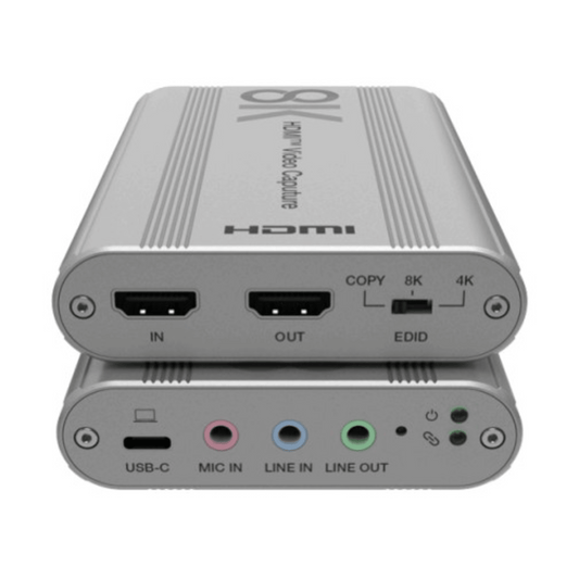 EPCUH80 - Tarjeta de Captura HDMI 8K a USB 3.2 Gen 1 | Resolución 8K@60Hz y 4K2K@144Hz | Ancho de Banda 48Gbps | Mezcla de Audio HDMI-Micrófono-Línea | Compatibilidad Multiplataforma Windows-macOS-Linux | Carcasa de Aluminio Plateado