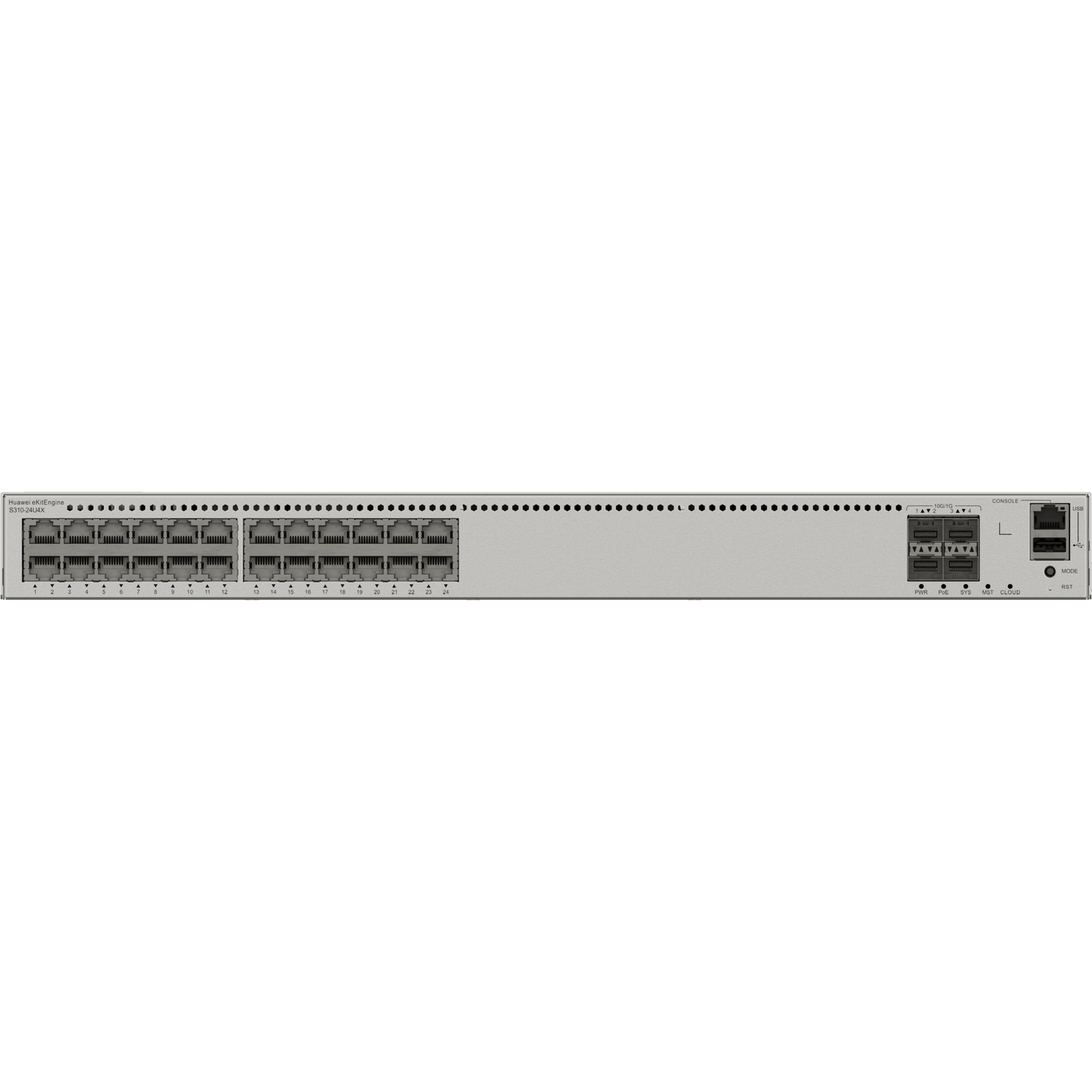 S310-24U4X - Switch eKit Distribución/Acceso Administrable Capa 3 / 24 Puertos Gigabit PoE++ & 4 Puertos SFP+ 10 Gbps / PoE Budget 2,268 W / Soporta iStack / Gestión Gratuita desde la Nube / Sin Licenciamiento