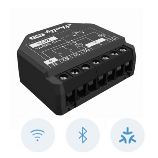 SHELLY2PMGEN3 - Apagador inteligente Wifi 2.4 / 2 canales  Para apagador doble / 10A por canal / Compatible con asistentes de voz