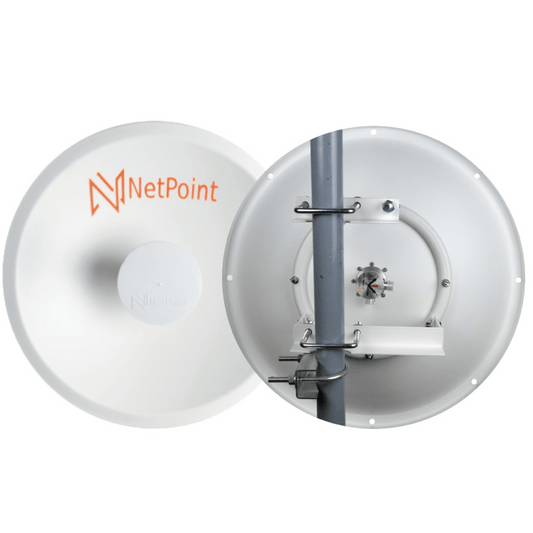 NPPROUW - Doble Antena Direccional de alto rendimiento / diámetro  de 39.6 cm / 4.9-7.2 GHz / Ganancia 27 dBi / SLANT de 45 ° y 90 °  / Conector N-Hembra / Montaje, jumpers y radomo incluidos.