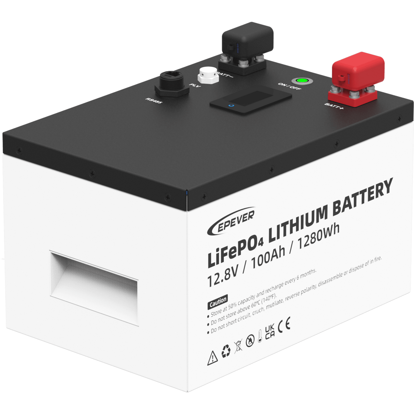 LFP100EP128V2 - Batería de Litio LiFePO4 12.8Vcc, 100Ah, 1.28KwH, Pantalla LCD para Monitoreo Local, Carcasa Metálica